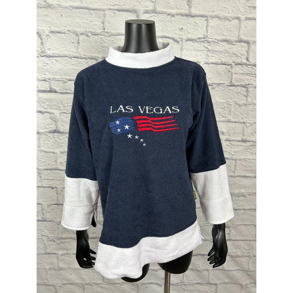 Renegade Club Las Vegas Polyester Sweatshirt Blue / White Women's Large Vtg 90's
